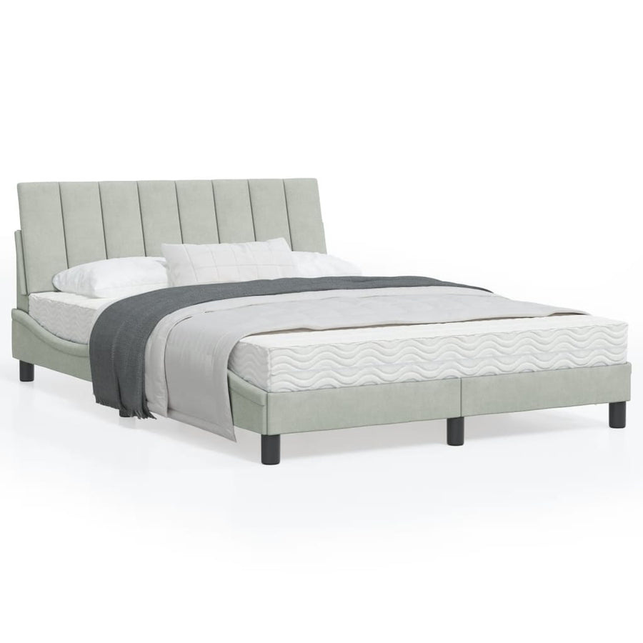 Bedframe Met Led-Verlichting Fluweel Lichtgrijs 140X200 Cm