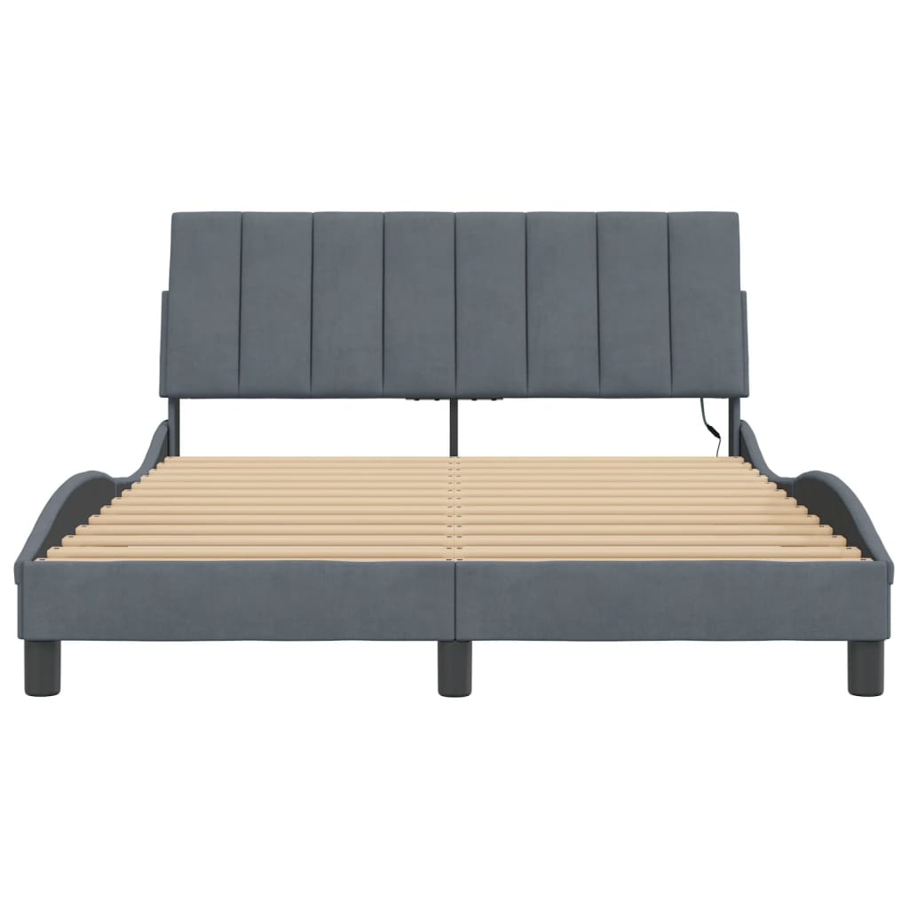 Bedframe Met Led-Verlichting Fluweel Donkergrijs 140X200 Cm