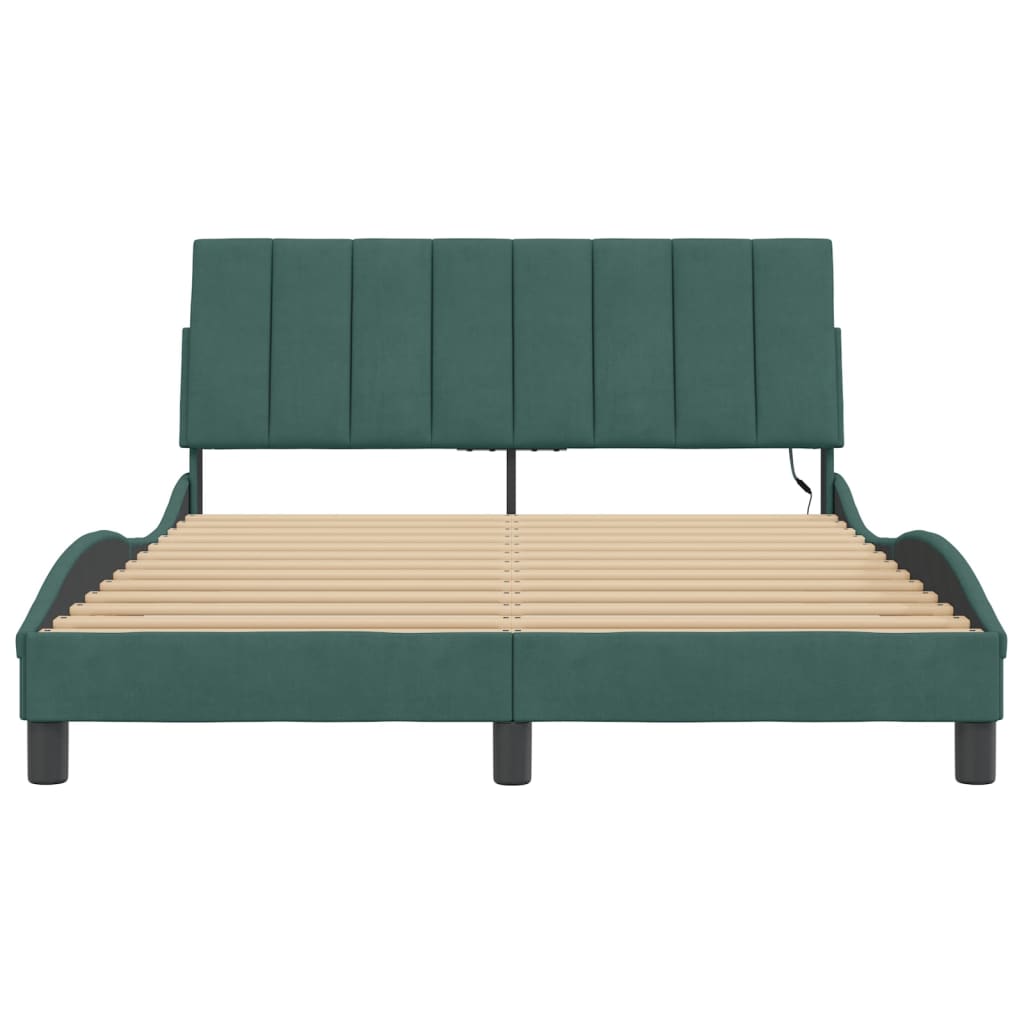Bedframe Met Led-Verlichting Fluweel Donkergroen 140X200 Cm