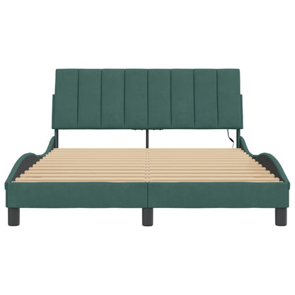 Bedframe Met Led-Verlichting Fluweel Donkergroen 140X200 Cm