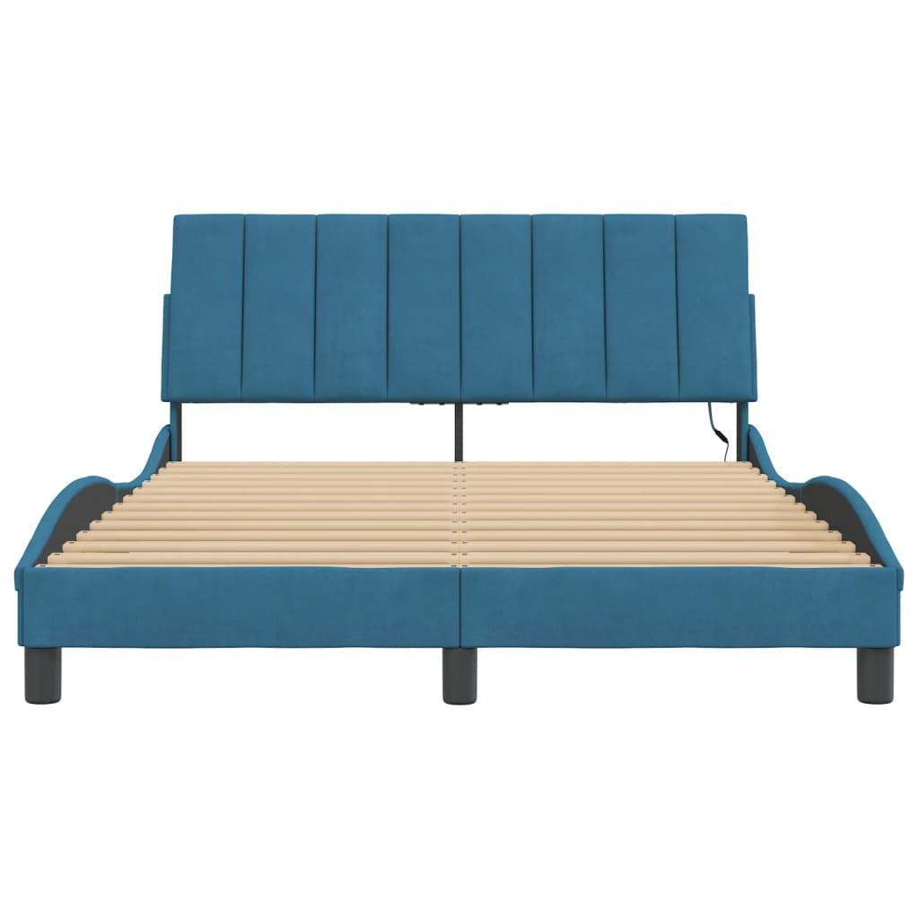 Bedframe Met Led-Verlichting Fluweel 140 x 200 cm Blauw