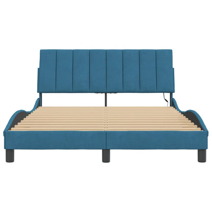 Bedframe Met Led-Verlichting Fluweel 140 x 200 cm Blauw