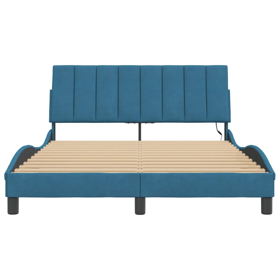 Bedframe Met Led-Verlichting Fluweel 140 x 200 cm Blauw