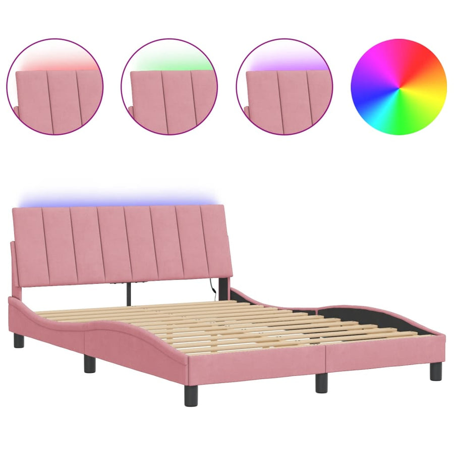 Bedframe Met Led-Verlichting Fluweel 140 x 200 cm Roze