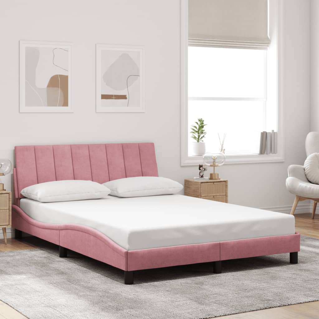 Bedframe Met Led-Verlichting Fluweel 140 x 200 cm Roze