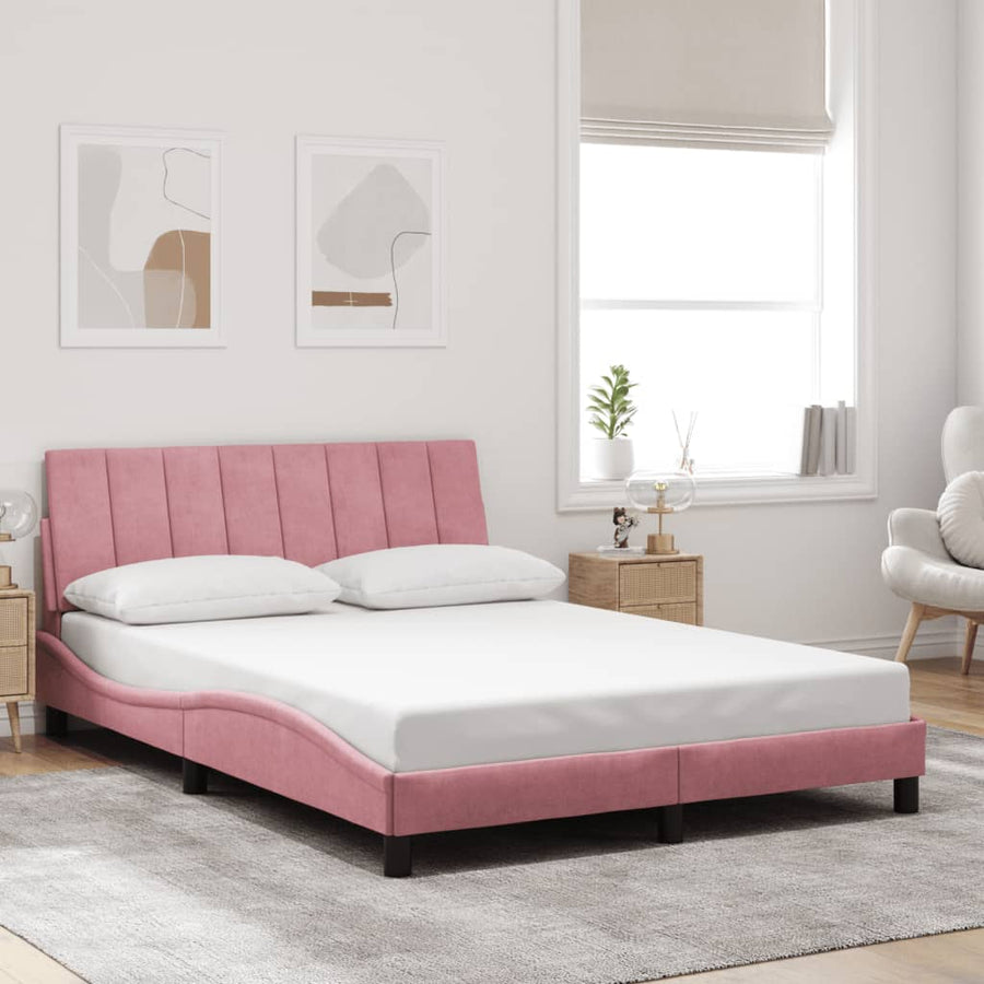 Bedframe Met Led-Verlichting Fluweel 140 x 200 cm Roze