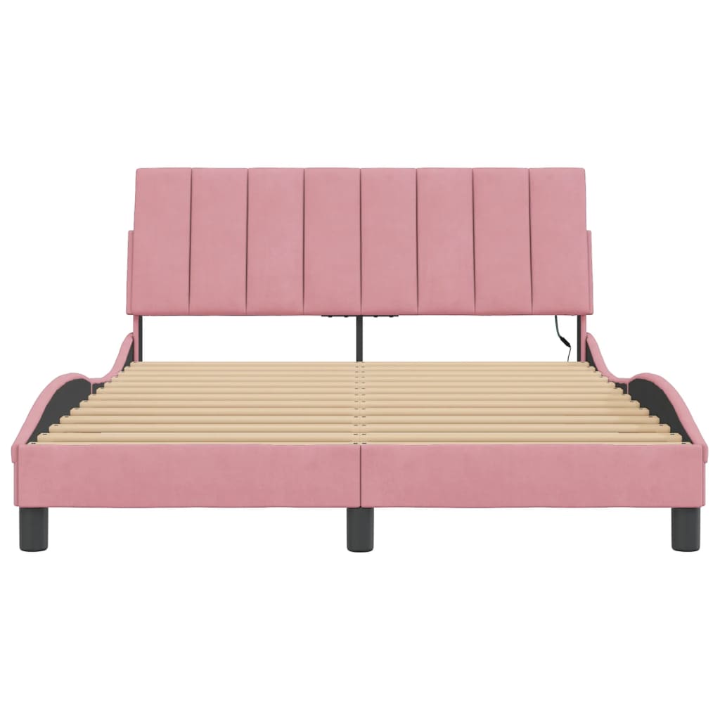 Bedframe Met Led-Verlichting Fluweel 140 x 200 cm Roze
