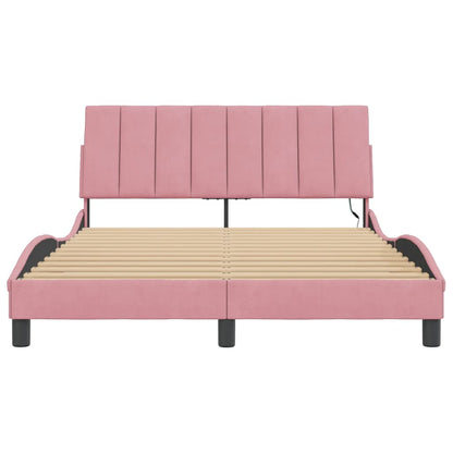 Bedframe Met Led-Verlichting Fluweel 140 x 200 cm Roze