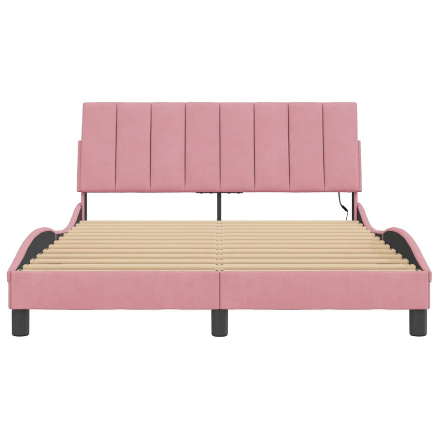Bedframe Met Led-Verlichting Fluweel 140 x 200 cm Roze