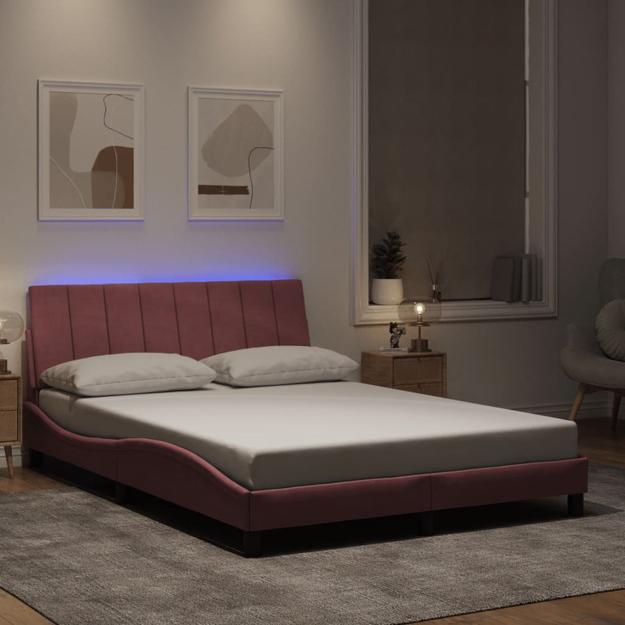 Bedframe Met Led-Verlichting Fluweel 140 x 200 cm Roze