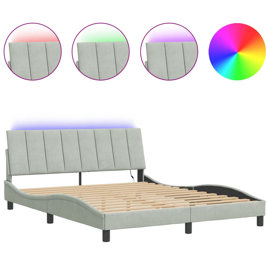 Bedframe Met Led-Verlichting Fluweel Lichtgrijs 160X200 Cm