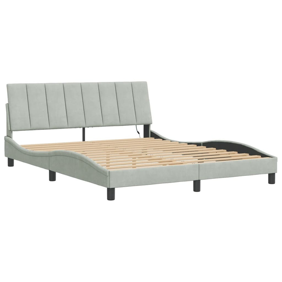 Bedframe Met Led-Verlichting Fluweel Lichtgrijs 160X200 Cm
