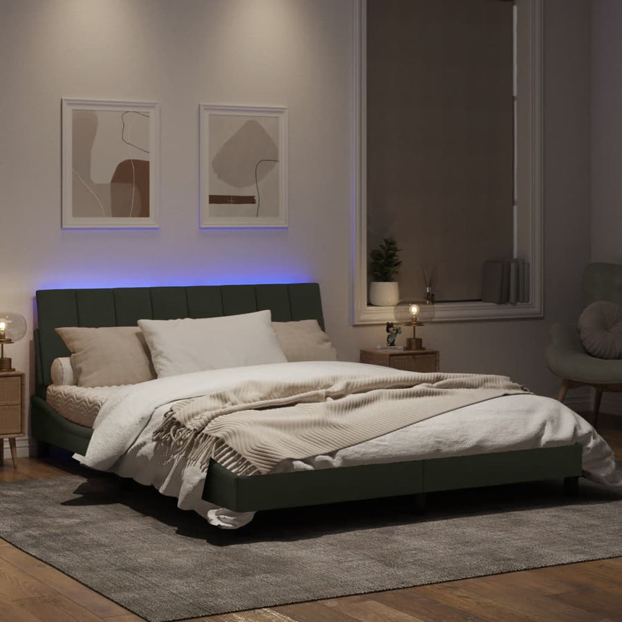 Bedframe Met Led-Verlichting Fluweel Lichtgrijs 160X200 Cm