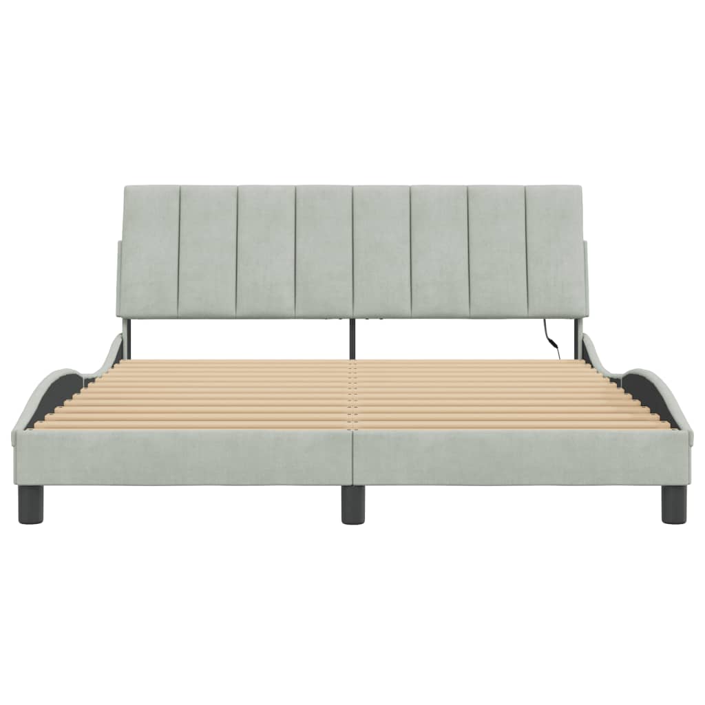 Bedframe Met Led-Verlichting Fluweel Lichtgrijs 160X200 Cm