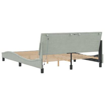 Bedframe Met Led-Verlichting Fluweel Lichtgrijs 160X200 Cm