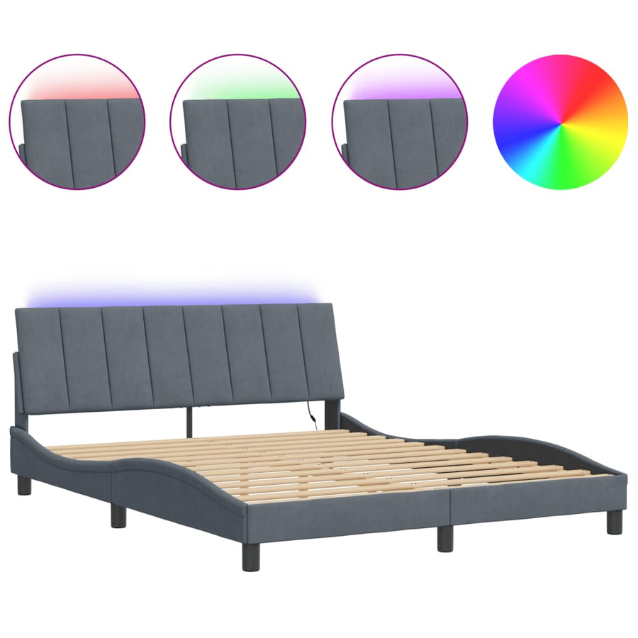 Bedframe Met Led-Verlichting Fluweel Donkergrijs 160X200 Cm