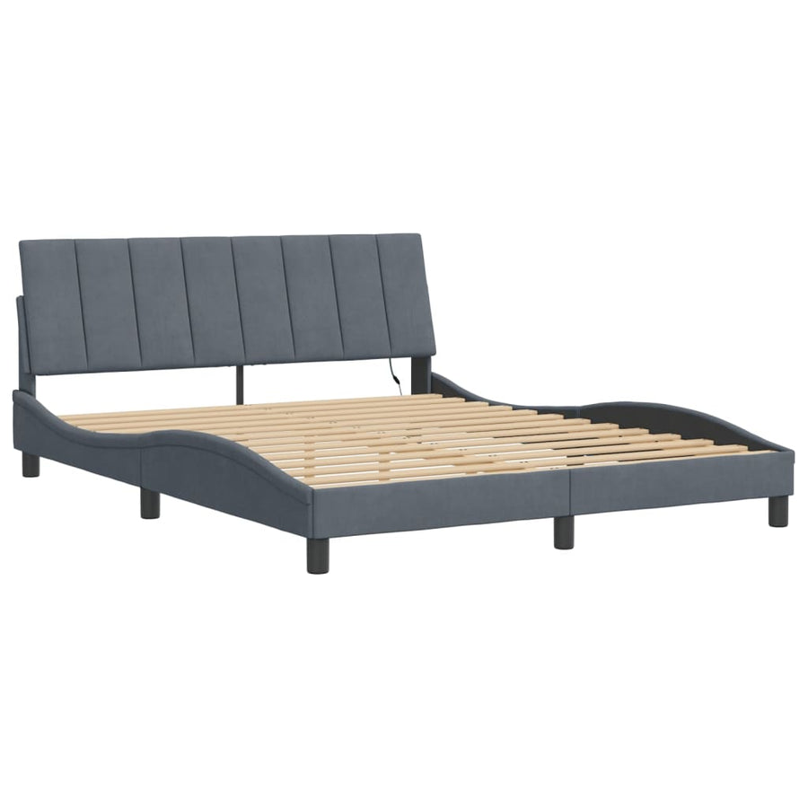 Bedframe Met Led-Verlichting Fluweel Donkergrijs 160X200 Cm