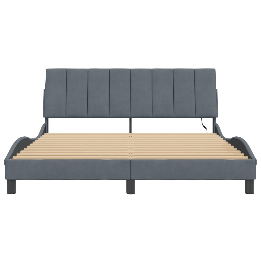 Bedframe Met Led-Verlichting Fluweel Donkergrijs 160X200 Cm