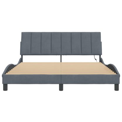Bedframe Met Led-Verlichting Fluweel Donkergrijs 160X200 Cm