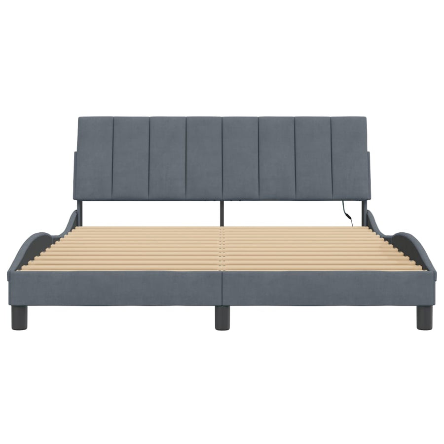 Bedframe Met Led-Verlichting Fluweel Donkergrijs 160X200 Cm