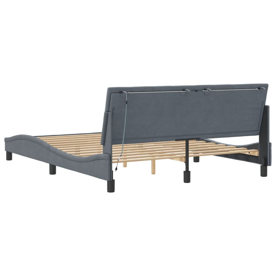 Bedframe Met Led-Verlichting Fluweel Donkergrijs 160X200 Cm