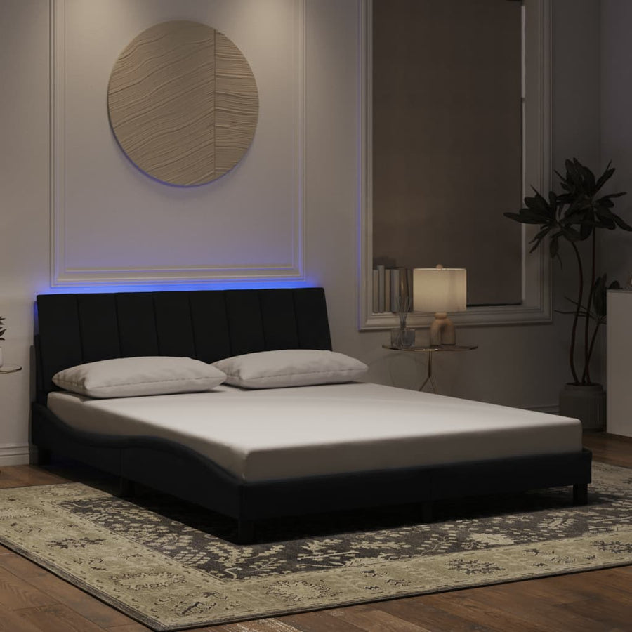 Bedframe Met Led-Verlichting Fluweel 160 x 200 cm Zwart
