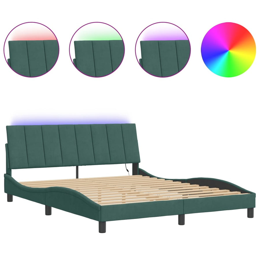 Bedframe Met Led-Verlichting Fluweel 160 x 200 cm Donkergroen