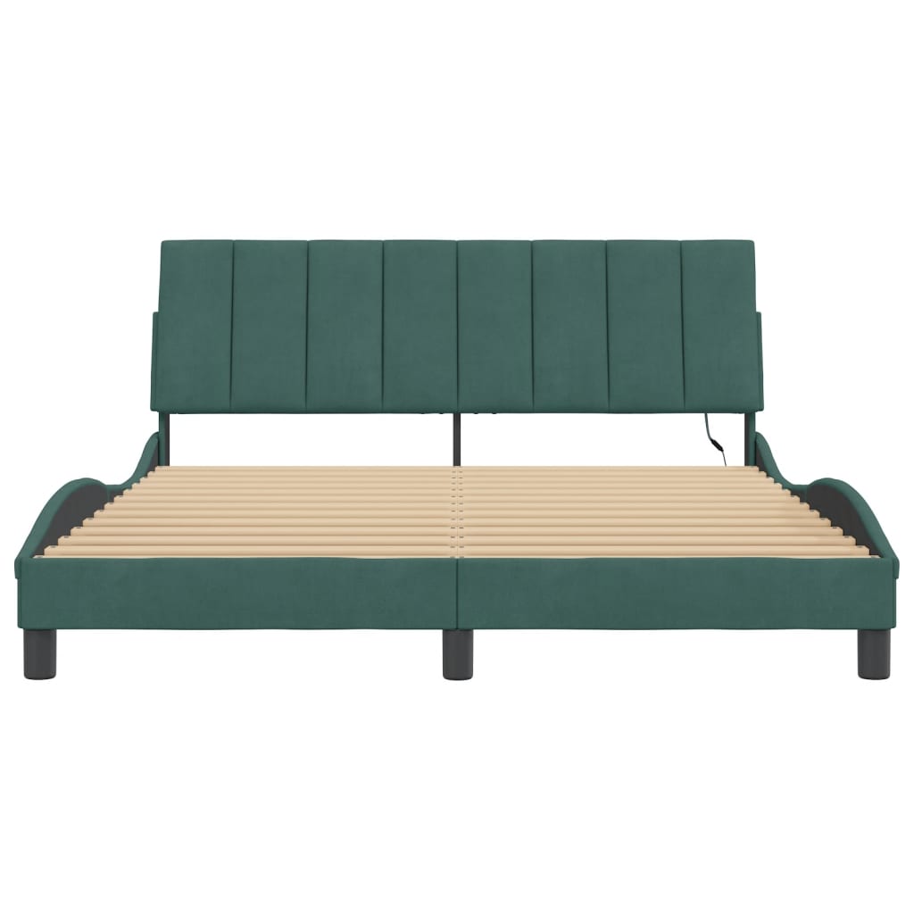 Bedframe Met Led-Verlichting Fluweel 160 x 200 cm Donkergroen