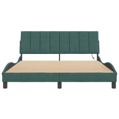 Bedframe Met Led-Verlichting Fluweel 160 x 200 cm Donkergroen