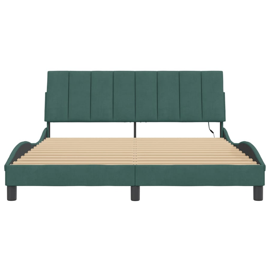 Bedframe Met Led-Verlichting Fluweel 160 x 200 cm Donkergroen