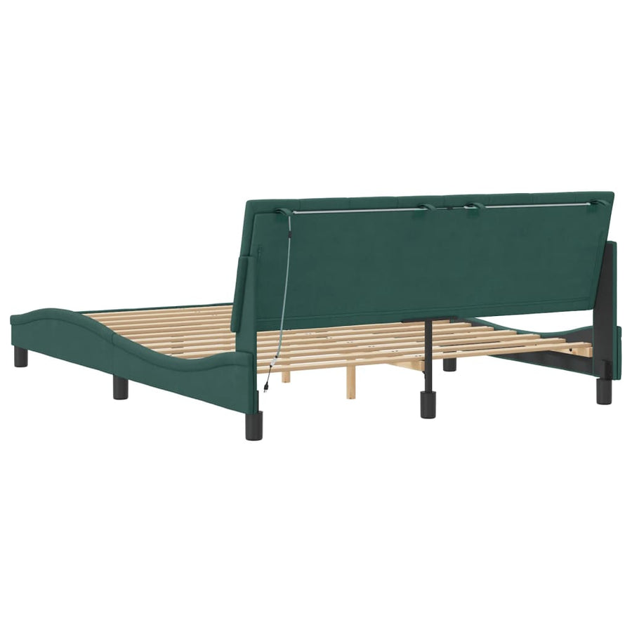 Bedframe Met Led-Verlichting Fluweel 160 x 200 cm Donkergroen
