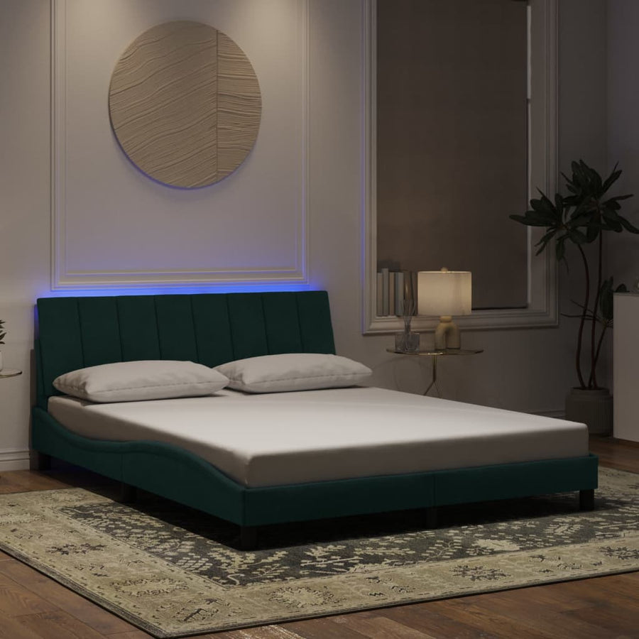 Bedframe Met Led-Verlichting Fluweel 160 x 200 cm Donkergroen