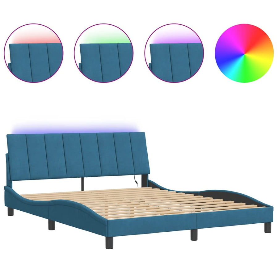 Bedframe Met Led-Verlichting Fluweel 160 x 200 cm Blauw