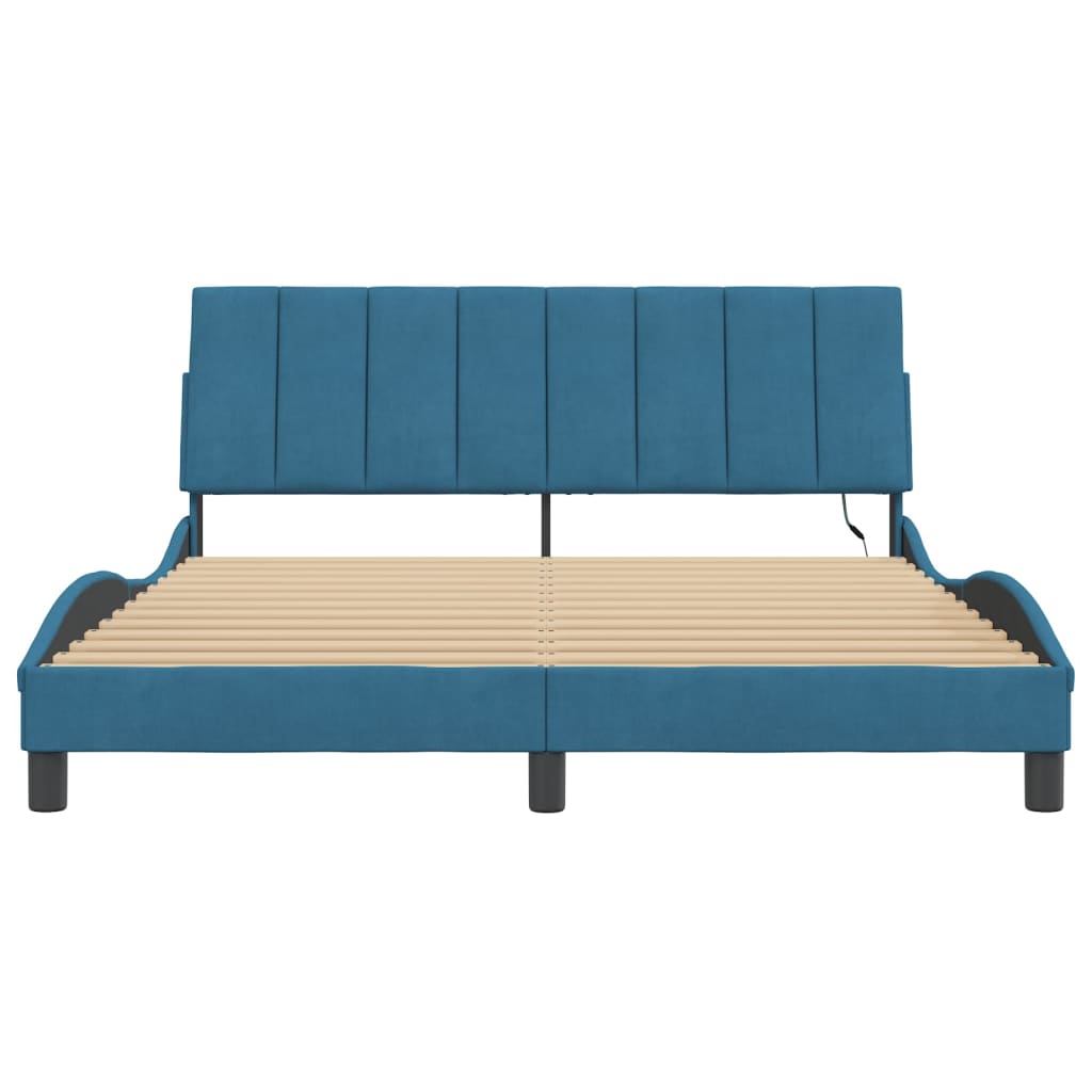 Bedframe Met Led-Verlichting Fluweel 160 x 200 cm Blauw