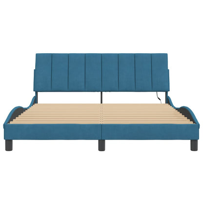 Bedframe Met Led-Verlichting Fluweel 160 x 200 cm Blauw