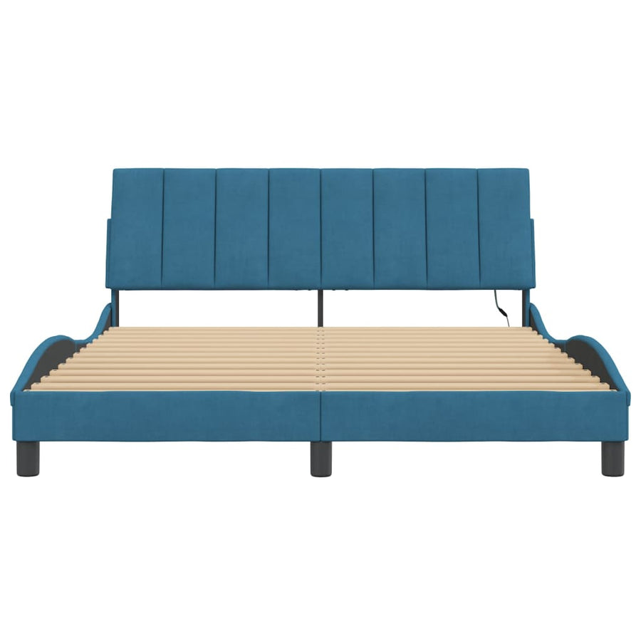 Bedframe Met Led-Verlichting Fluweel 160 x 200 cm Blauw