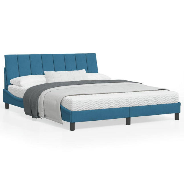 Bedframe Met Led-Verlichting Fluweel Blauw 160X200 Cm