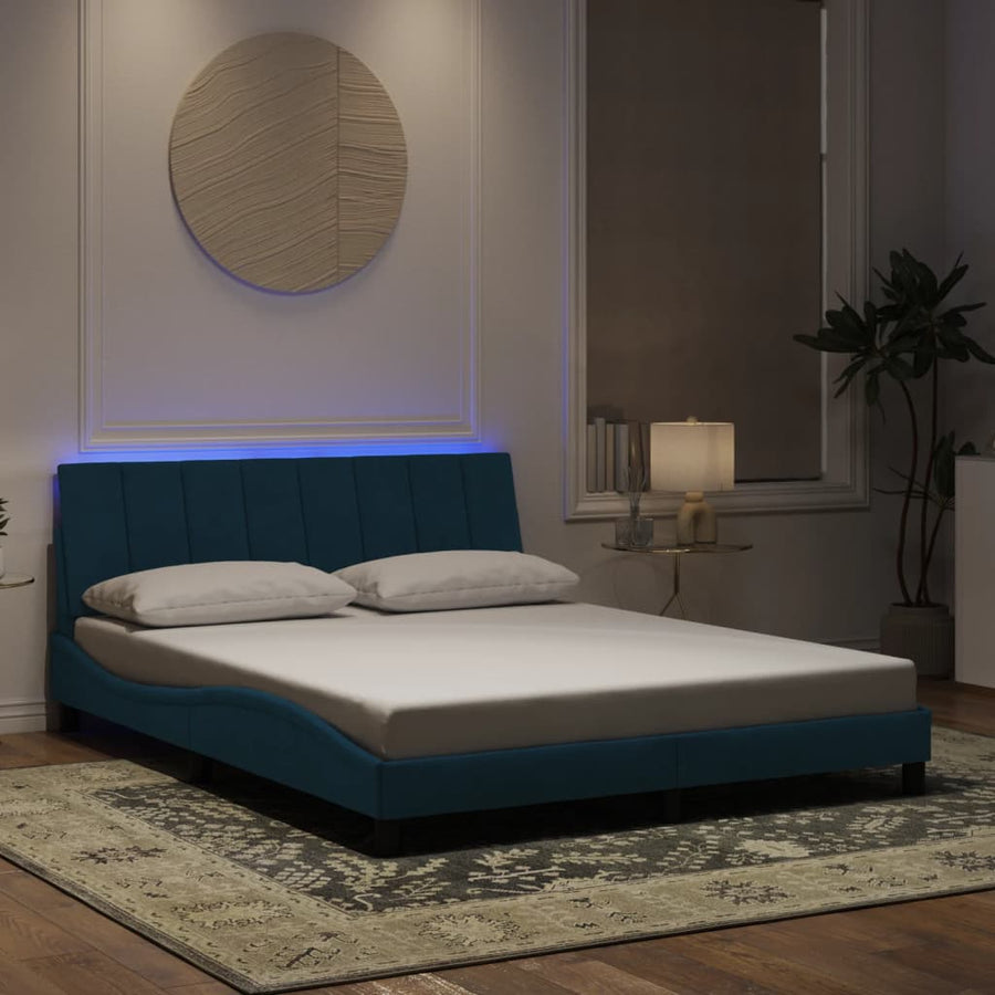Bedframe Met Led-Verlichting Fluweel 160 x 200 cm Blauw