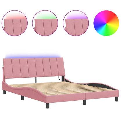 Bedframe Met Led-Verlichting Fluweel 160 x 200 cm Roze
