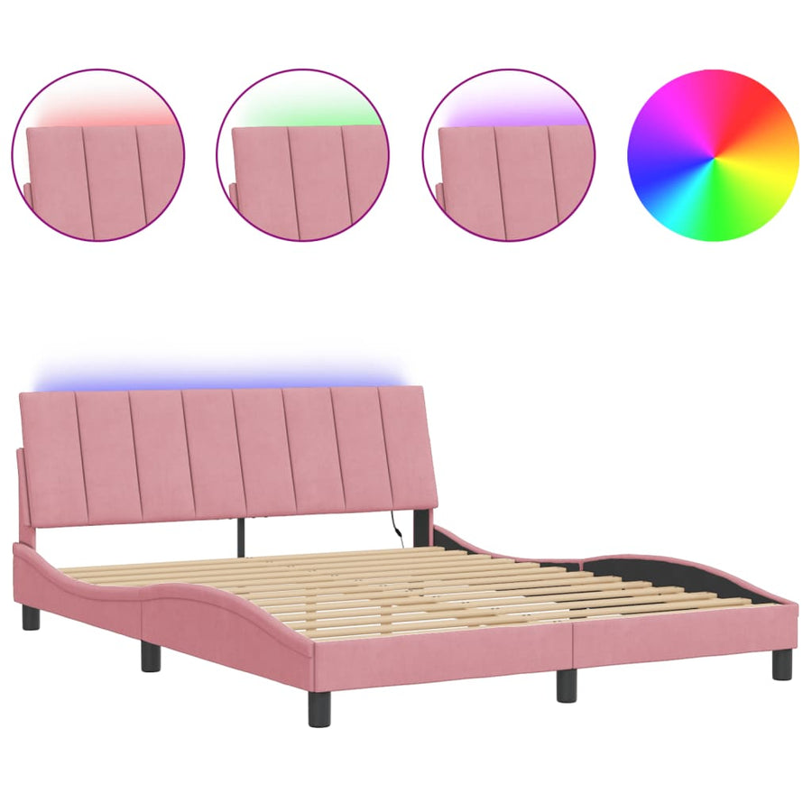 Bedframe Met Led-Verlichting Fluweel 160 x 200 cm Roze