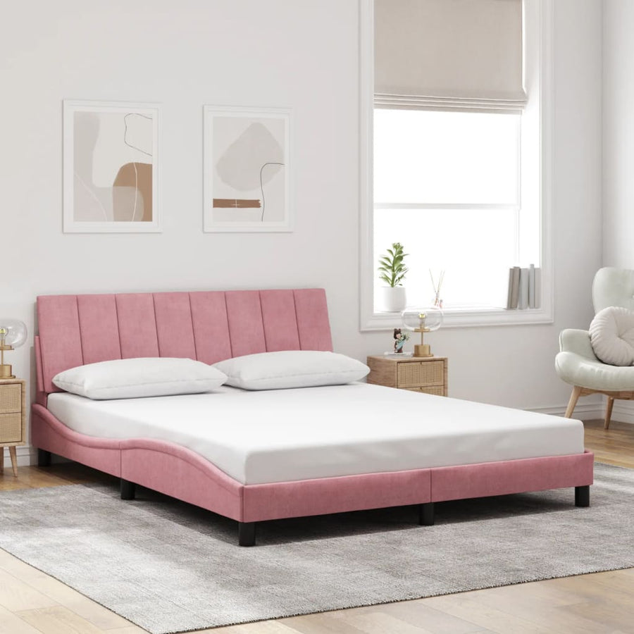 Bedframe Met Led-Verlichting Fluweel 160 x 200 cm Roze