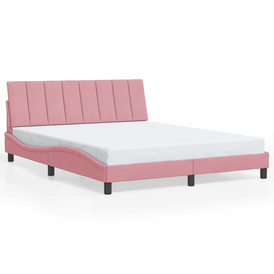 Bedframe Met Led-Verlichting Fluweel 160 x 200 cm Roze