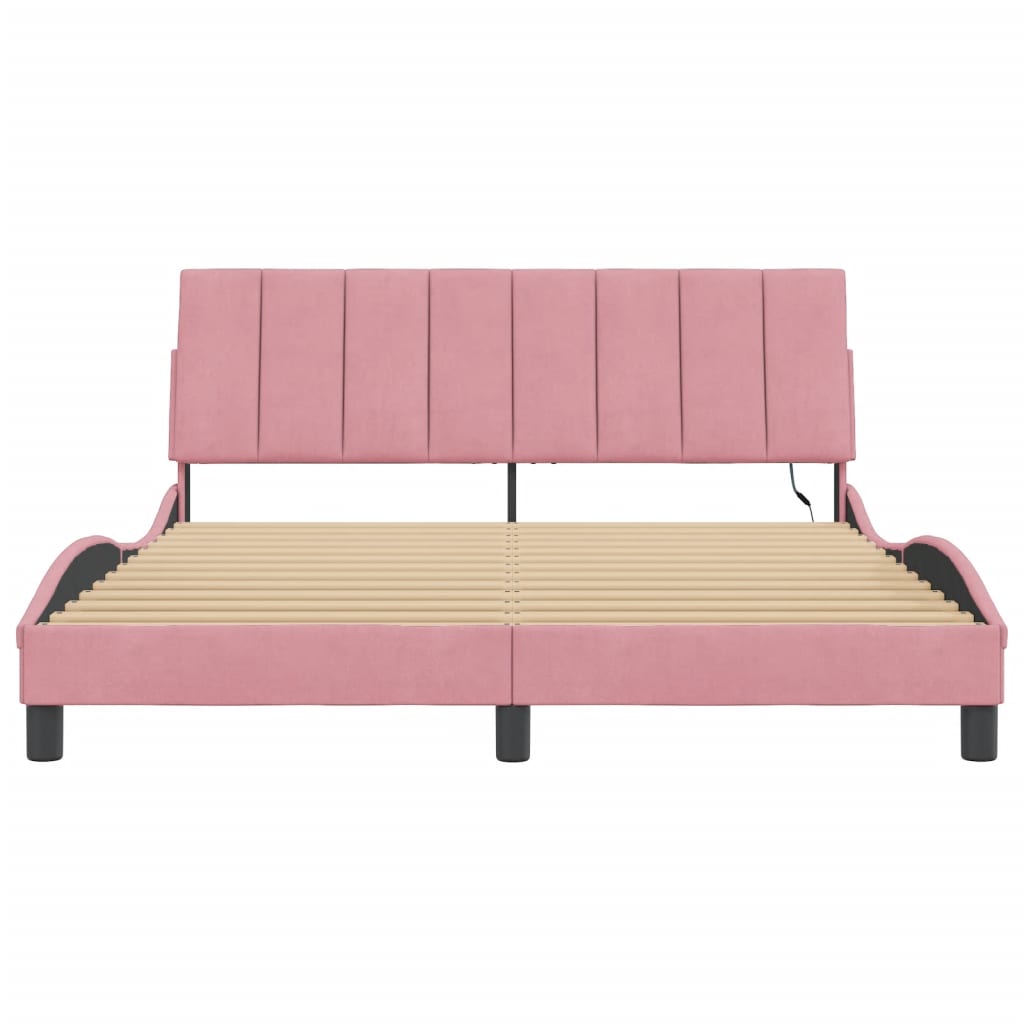 Bedframe Met Led-Verlichting Fluweel 160 x 200 cm Roze