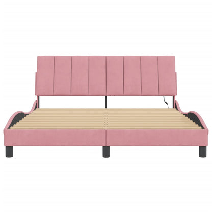 Bedframe Met Led-Verlichting Fluweel 160 x 200 cm Roze