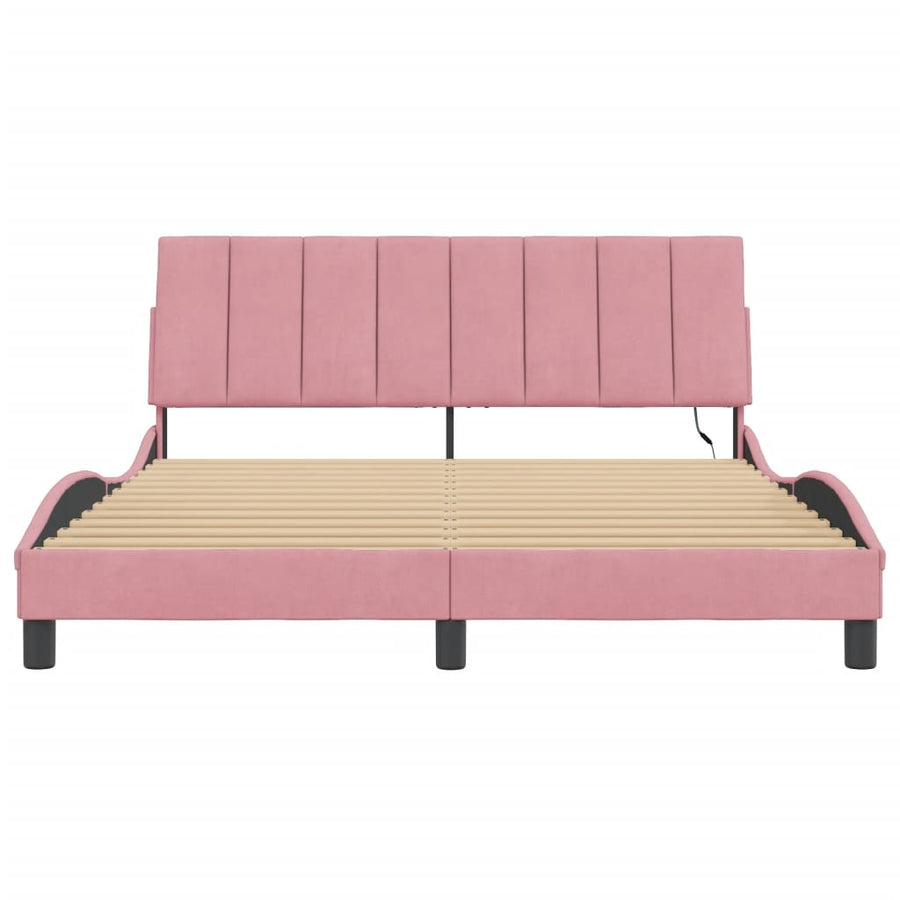 Bedframe Met Led-Verlichting Fluweel 160 x 200 cm Roze