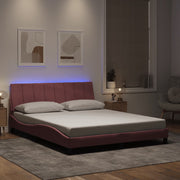 Bedframe 160x200 cm fluweel roze LED