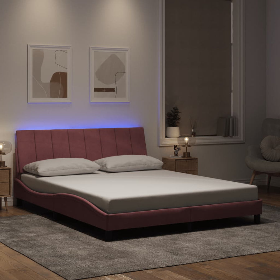 Bedframe Met Led-Verlichting Fluweel 160 x 200 cm Roze