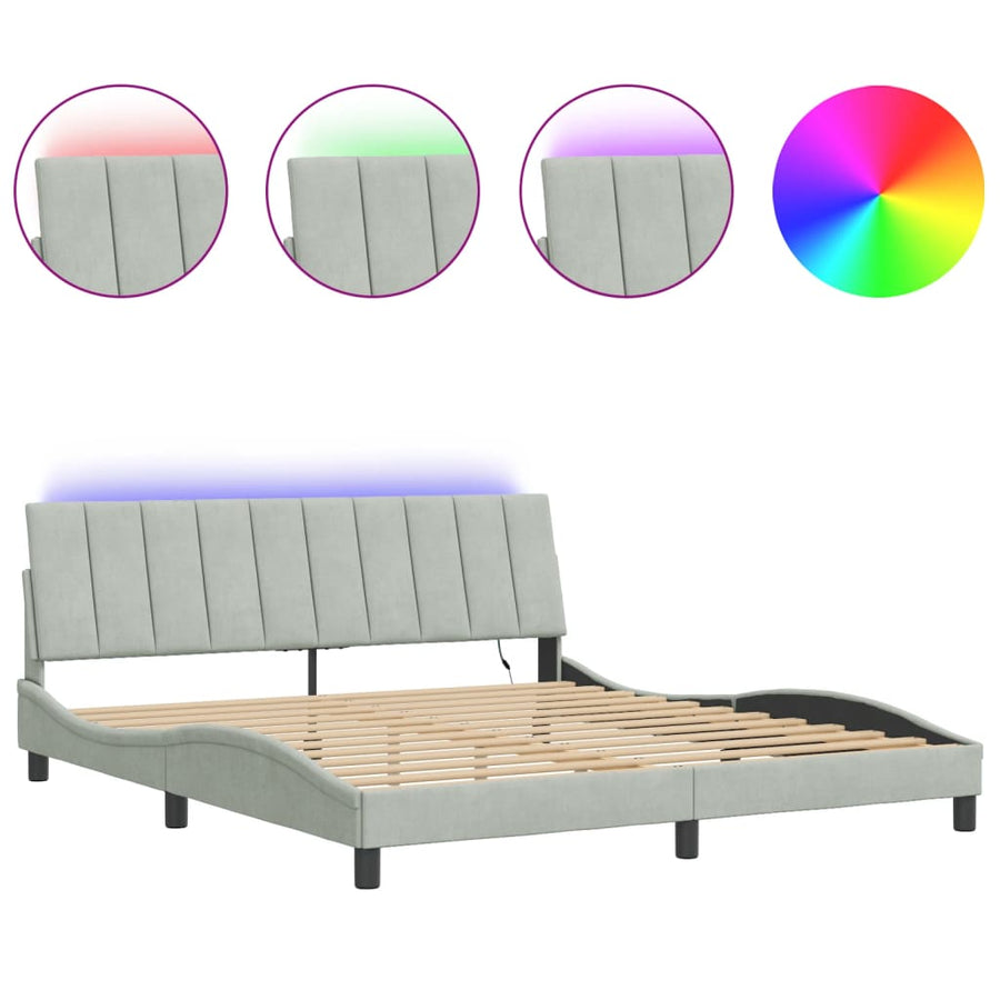 Bedframe Met Led-Verlichting Fluweel Lichtgrijs 180X200 Cm