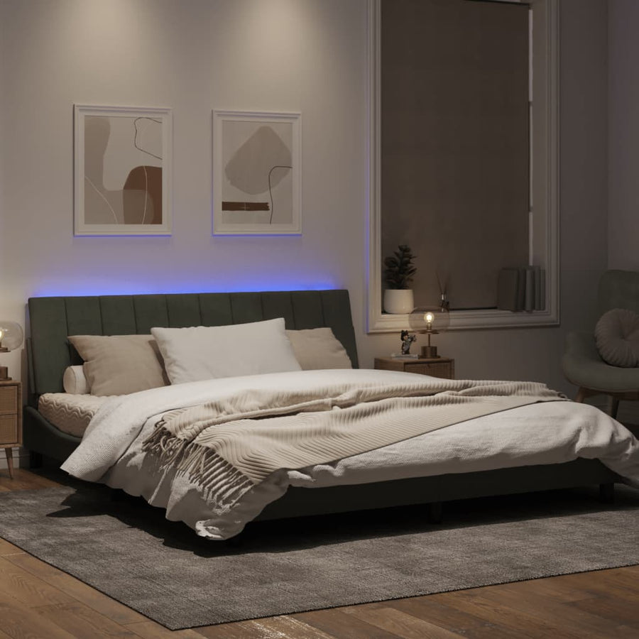 Bedframe Met Led-Verlichting Fluweel Lichtgrijs 180X200 Cm