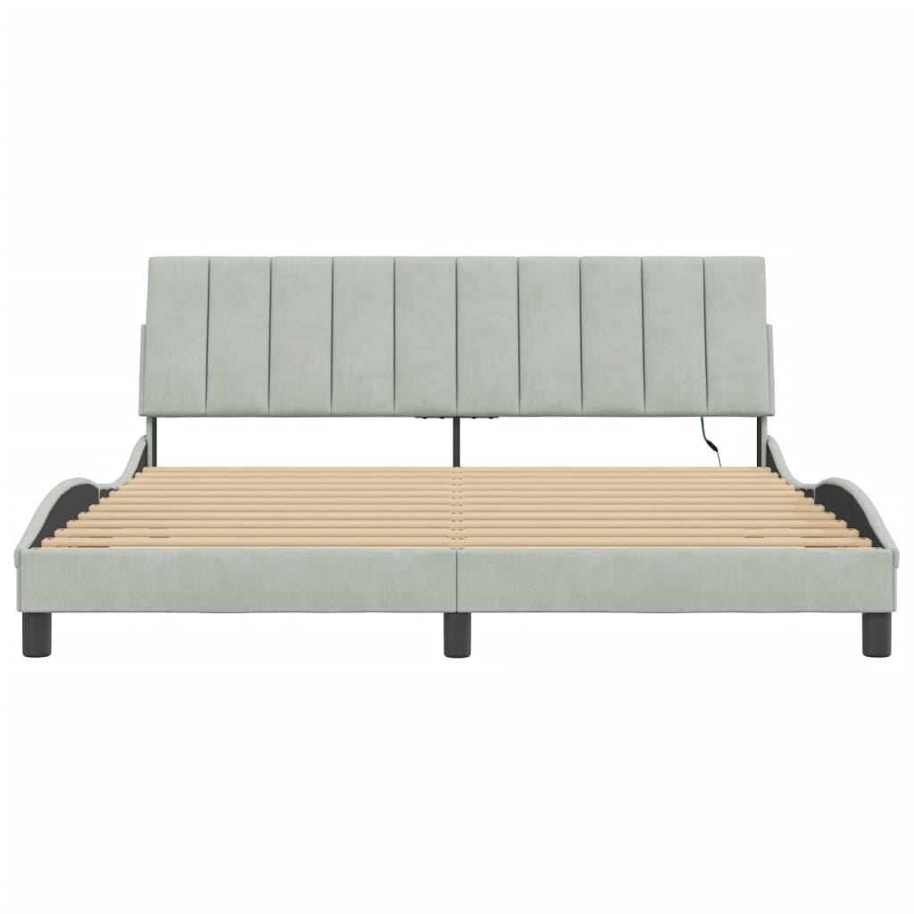 Bedframe Met Led-Verlichting Fluweel Lichtgrijs 180X200 Cm